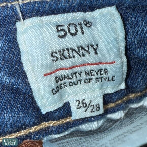 Levi’s x Free People 501 Skinny Studded Patch Jeans Blue Black Velvet Detail 26 - Picture 11 of 13